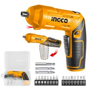ingco 4v electric cordless screwdriver, rechargeable power drill driver set, 4 n.m max torque, 240rpm, with tool box